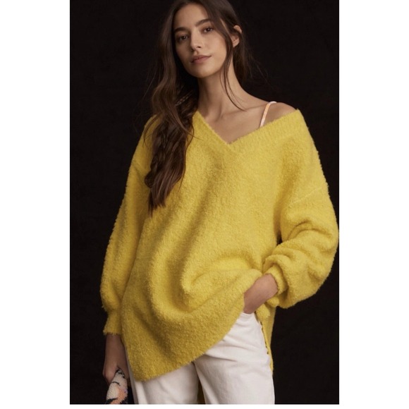 Anthropologie Sweaters - Anthropologie Pilcro Teddy Sweater‎ V-Neck Relaxed Tunic Style Yellow Size Small